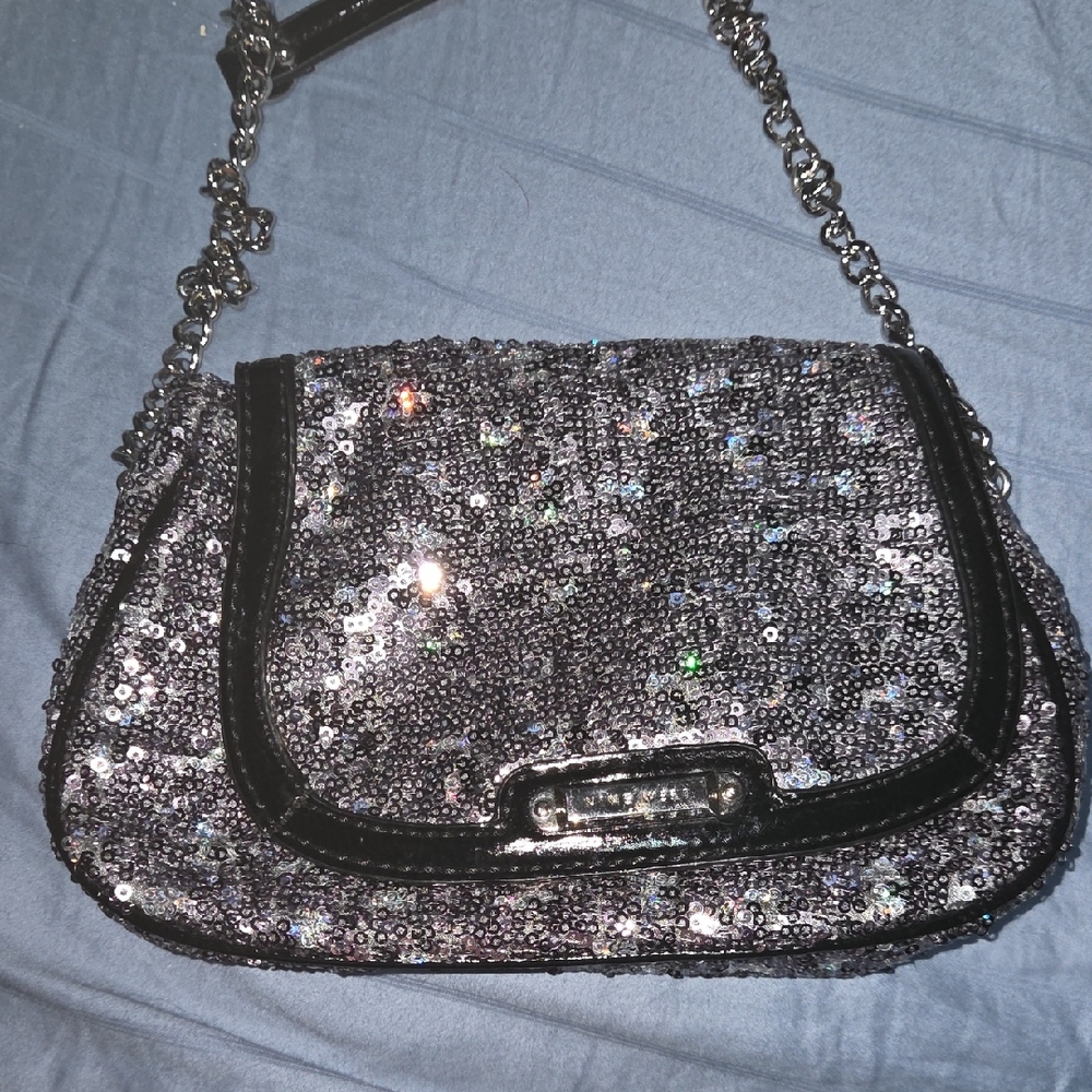 Nine West Elegant Silver Sequin Shoulder Bag
